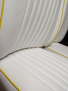 VW BEETLE RESTORATION  This is an all white and yellow interior on a 1968 VW Beetle. This car got all new carpet with serged edges. This was 