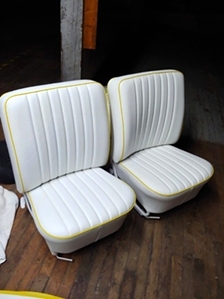 VW BEETLE RESTORATION This is an all white and yellow interior on a 1968 VW Beetle. This car got all new carpet with serged edges. This was 